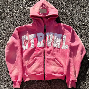 Sweat-shirt à capuche zippé intégral pour femme, délavé, coupe ample et oversize, style grunge streetwear, en coton mélangé - Product Image 3