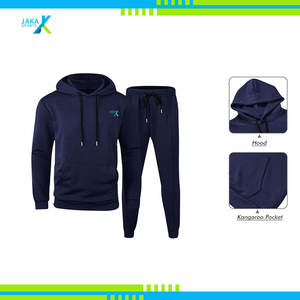 Conjunto de chándal de invierno de algodón 100% transpirable de Jacquard sólido de 2 piezas para hombre Sudadera con capucha y chándal para correr - Product Image 4