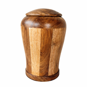 Urne funéraire en bois artisanale haute, avec motif en bois naturel patchwork, finition lisse et base commémorative élégante - Product Image 6