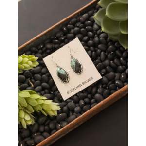 Navajo Handmade Drop <b>Earrings</b> <b>Black</b> Jack Turquoise & Sterling Silver <b>Dangle</b> Water Drop Shape for Gift - Product Image 4