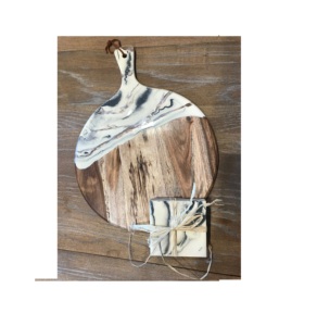 Planche à découper en bois de service rectangulaire et ronde en résine époxy blanche - Product Image 1