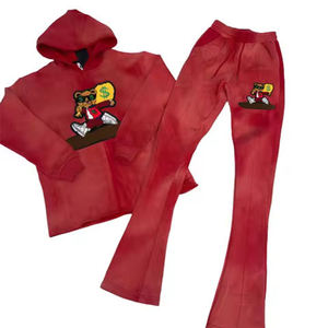 Chándal para hombre, sudaderas con capucha y pantalones acampanados, conjunto estampado con capucha desgastada, conjuntos de chándal, algodón, invierno, lavado ácido desteñido por el sol - Product Image 4