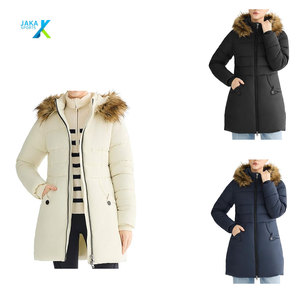 Chaqueta Larga Acolchada Estampada de Invierno para Mujer, Abrigo Delgado de Algodón Cortavientos con Cuello Desmontable de Piel de Vaca, Parka Cálida con Capucha y 3 Bolsillos - Product Image 1