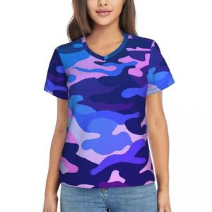 Vintage Casual Hip Hop T-shirts Plage Imprimé Surdimensionné Col V Manches Courtes Respirant Solide Motif Polyester Uni Teint - Product Image 1