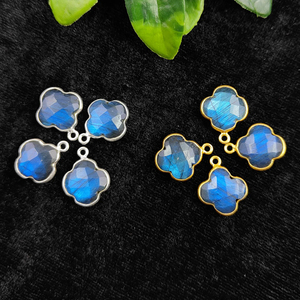 Exquisito colgante de piedras preciosas Briolette de trébol hecho a mano, ajuste de bisel de Plata de Ley 925 con acabado dorado Vermeil - Product Image 2