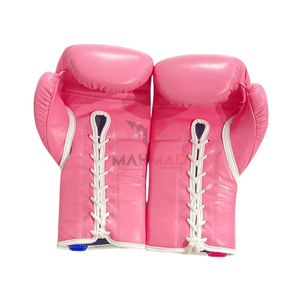 Guantes de Boxeo de Cuero Rosa RTS con Diseño de Parches Cruzados Coloridos, Cierre con Cordones, Unisex, Guantes de Entrenamiento de Boxeo Personalizados en Venta - Product Image 2