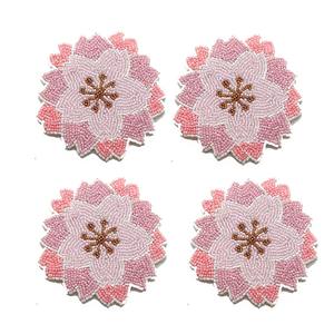 Blue Eye Design Pink Round <b>Glass</b> Beaded Handmade <b>Table</b> Coaster Set of Four Pieces for wedding - Product Image 4