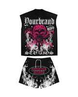 Ensemble de streetwear surdimensionné vintage délavé DTG personnalisé gilet de réservoir graphique et short assorti pour un look rétro audacieux