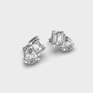 IGI Certified Lab Grown Diamond Stud <b>Earrings</b> Emerald Cut & Pear Cut Diamond <b>Earrings</b> <b>Solid</b> 925 Sterling <b>Silver</b> Fine Jewelry - Product Image 2