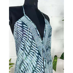 Boho Chic New Summer Maxi Halter Dress <b>Leaf</b> Blue Black Made From <b>Magic</b> Silk Chiffon Loose Silhouette Natural Waistline - Product Image 4