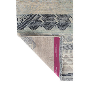 Alfombra Manchaha Lub-120 Azul, Tejida a Mano con Lana y Seda, Rectangular Grande con Patrón Geométrico para Sala de Estar, Pasillo, Modelo Puzzle - Product Image 5