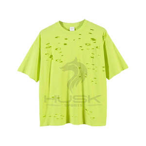 Camiseta de gran tamaño para hombre de High Street 100% algodón con logotipo personalizado, ropa de calle de punto con agujeros de corte únicos - Product Image 4