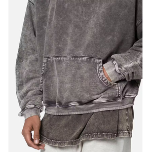 Nueva llegada pulóver Hombre Sudaderas con capucha de alta calidad 100% algodón lavado ácido Sudadera con capucha para hombres sudaderas Streetwear hombro caído - Product Image 3