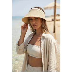 Visière de soleil beige à large bord, chapeau de sport et de plage d'été HSR2000 - Beige - Product Image 6
