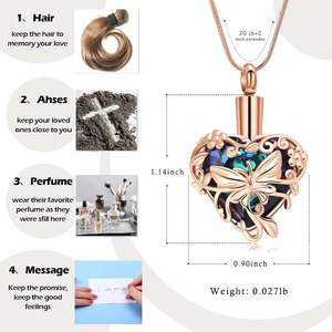 Colliers d'urne papillon en métal pour cendres Bijoux d'urne pour cendres humaines pour femmes Collier de crémation de coeur pour cendres Taille personnalisée - Product Image 2