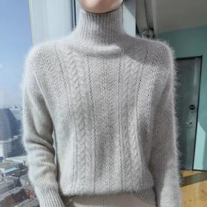 Jersey de cuello alto para mujer, invierno, LICRA/poliéster, ahuecado, Color sólido, suéter, moda, punto cálido, manga larga, logotipo frontal - Product Image 2