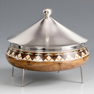 Elegant Mosaic Casserole Dish with Intricate Wood Design & Polished Metal Chafing Dishes Stylish Serving Pieces with Lid - Product Image 6