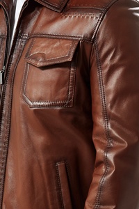 Nueva chaqueta de estilo de abrigo de cuero marrón Súper elegante para hombre totalmente personalizada con cierre frontal de piel de oveja Original 100% con cremallera - Product Image 5