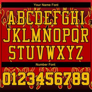 Personalizado rojo oro-negro llama cuello redondo sublimación baloncesto traje Jersey y pantalones cortos 2 piezas conjuntos uniformes para la venta - Product Image 3