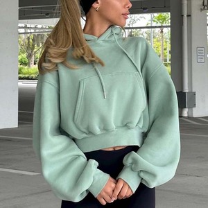 Logo personnalisé femme sweats à capuche courts femmes coton crop top sweat à capuche top vente grande taille OEM conception crop top sweats à capuche - Product Image 4