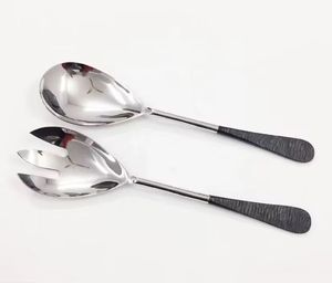 Stainless Steel Metal Flatware Set With <b>Wooden</b> Handle Hot Selling <b>Salad</b> <b>Server</b> New Design Metal <b>Salad</b> <b>Server</b> for Kitchenware - Product Image 3