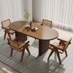 Mesa de comedor inspirada en mediados de siglo con estructura de madera maciza para espacios de vida elegantes, diseño elegante y comedor cómodo - Product Image 2