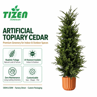 Pohon Cedar Topiary Buatan 90cm dalam Pot, Tanaman Palsu Modern dengan Pot Oranye, Bahan PE Tahan UV untuk Rumah, Taman, dan Teras
