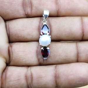 Grenat et perle Gemstone 925 Solid Silver Prong Setting Necklace For Women Fine Pendant Chain Necklace Bohemian Necklace Gifts - Product Image 5