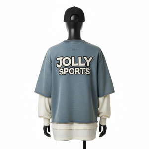 T-shirt 100% coton pour homme, coupe ample, imprimé, double couche, manches longues, style personnalisé, nouveau modèle, t-shirt à double manche. - Product Image 2