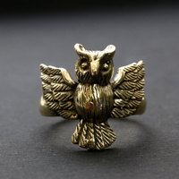 Nouvel arrivage de bagues de hibou plaquées or 18 carats étanches bagues de doigt en laiton pour femmes/hommes bijoux de mode gravés avec nom personnalisé