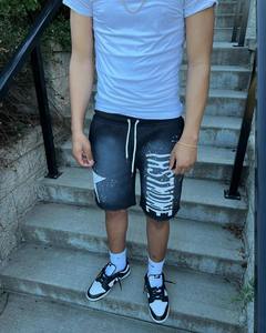 Sérigraphie personnalisée Lettre graphique Street Wear Shorts Jogger ourlet brut coton éponge lavé à l'acide Shorts pour hommes - Product Image 4