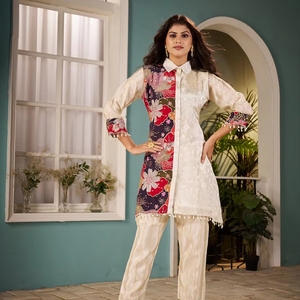 OEM ODM Exclusivo Brillo Jacquard Telas Niñas Estilo tradicional Colocación Impreso Co-Sets Colección Viscosa Material Fiesta - Product Image 1