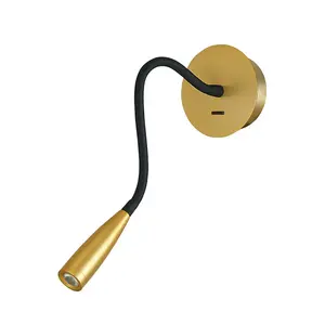 ECOJAS Dormitorio Lámpara de noche Bronce expuesto Manguera de cuello de cisne LED Lámpara de pared de lectura