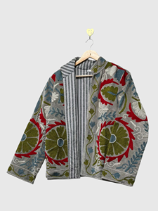 Veste en polaire brodée bohème à manches longues, col mandarin, motif floral, grande taille, vêtements d'automne pour femmes - Product Image 4
