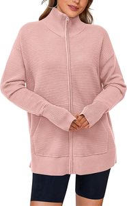 <b>Womens</b> Fall 2026 Ribbed Knit <b>Zip</b>-<b>Up</b> <b>Cardigan</b> Sweater with Thumb Holes and Collar Long Sleeve Jacket - Product Image 3
