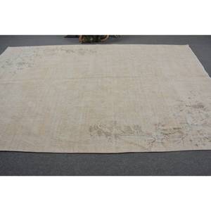 Alfombra turca de lana Beige Vintage 6 'X 9,7' Patrón de retazos Tejido plano Alfombra de sala de estar con respaldo de látex para adolescentes - Product Image 3