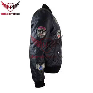 Premium <b>Men's</b> Winter Quilted Puffer <b>Jacket</b> Trendy <b>Fly</b> <b>Leather</b> Bomber Coat Custom Logo Genuine <b>Leather</b> Windbreaker Letterman Coat - Product Image 2