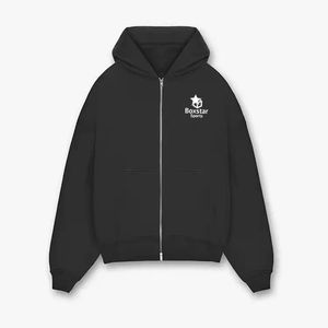 Custom Heavy Weight <b>Plain</b> Zipper HoodieS 430 GSM Fleece Boxy Fit <b>Black</b> Oversized Unisex Wholesale 100% Cotton Breathable <b>Hoodie</b> - Product Image 2