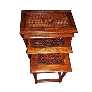 Mesa Plegable Portátil de Madera Maciza, Hecha a Mano en Pakistán, para Jardín o Exterior, con Tapa de Madera Tallada - Product Image 3