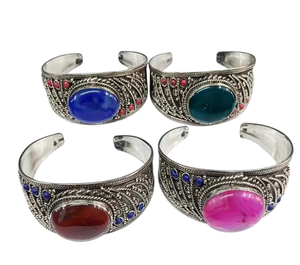 Fashionable Stone Brass <b>Bangles</b> Jewelry <b>Set</b> Costume Display Plated Indian Wholesale Jewellery Silver Plated <b>Bangles</b> - Product Image 1