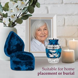 Urna de cremación pequeña de recuerdo azul para cenizas con caja en forma de corazón Mini urna hecha a mano Las mejores urnas decorativas Suministros funerarios - Product Image 5