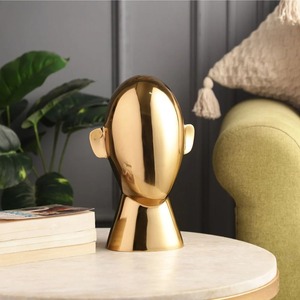 Elegante escultura de cara de Metal dorado, Decoración de mesa artística contemporánea, pieza de declaración moderna de lujo única - Product Image 1
