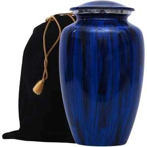 Urne funéraire bleu-noir à motifs de brosses, avec sac en velours et couvercle sécurisé pour cendres d'adultes - Product Image 1