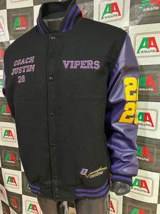 Logo personnalisé veste universitaire col montant 100 corps en laine avec cuir synthétique vraies Photos nouveau Design broderie noire - Product Image 5