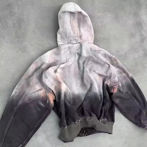 Sweat à capuche en denim délavé vintage personnalisé pour homme, délavé au soleil, fermeture éclair intégrale, streetwear ample, double couche, motif délavé, bouton - Product Image 3