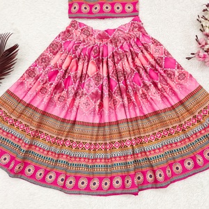 Shoryam Fashion Kids <b>Pink</b> Digital Print Lehenga Choli Sleeveless <b>Crop</b> <b>Top</b> Skirt Set Girls Traditional Ethnic Wear Party - Product Image 3