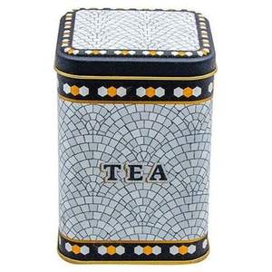 Boîte carrée en métal 90x90x125mm avec couvercle coulissant 1L motif mosaïque géométrique pour le stockage et le conteneur des aliments - Product Image 2