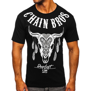 T-shirt à manches courtes noir pour homme, motif crâne de taureau, coupe classique, col rond, tissu jersey imprimé, streetwear, 100% coton - Product Image 1