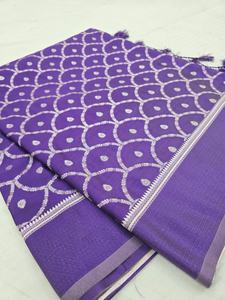 Sari en soie Mashru Katan Banarasi authentique, tissage Zari lourd, artisanat de haute qualité, vêtements de mariée et ethniques, matière de créateur Banaras - Product Image 3