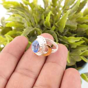 Anillo de Compromiso y Boda para Mujer, con Tanzanita, Plata de Ley 925, Chapado en Oro de 14K, Corte Oval Art Deco - Product Image 5